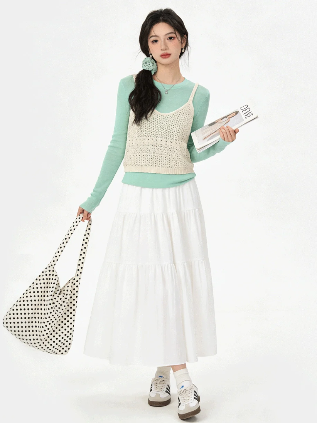 

Casual High Waist Midi Skirt Korean Sle Sweet Youth Slimming Gentle Wind Women's Spring Summer Skirt Breathable Skin-Friendly