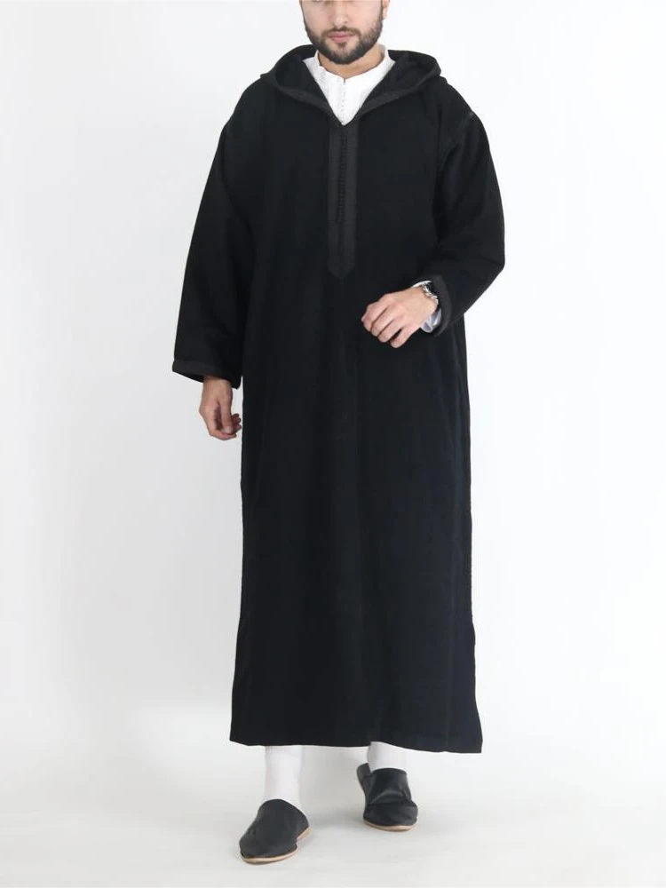 男性ロングローブフード付きイスラム教徒の祈りディシュダシャささやかなジュバトーブイスラムドバイサウジアバヤカフタンラマダンモロッコアバヤガウン