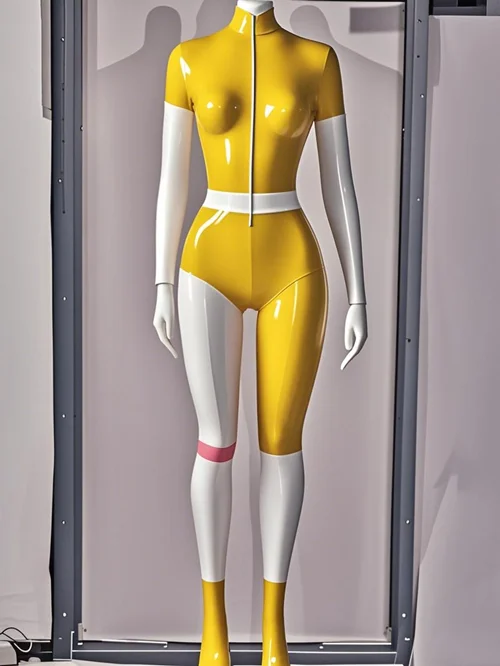 

Латексный резиновый комбинезон Gummi, модное клубное боди, обтягивающее светло-желтое и белое униформа, костюм для косплея, ручная работа