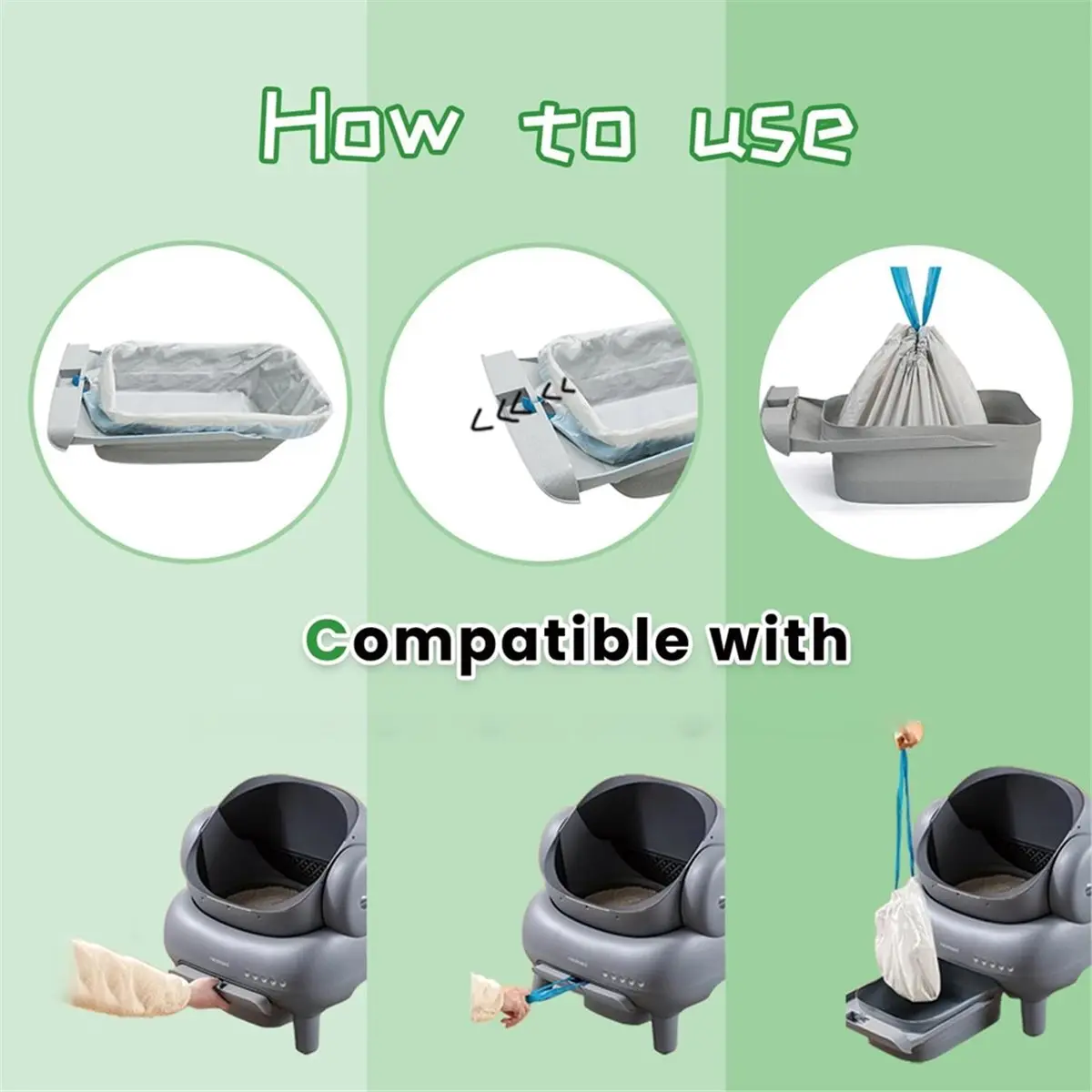 80 Count Litter Bags Compatible for NeakasaM1 and Pet Pivot Autoscooper 11 Open-Top Self-Cleaning Cat Litter Box