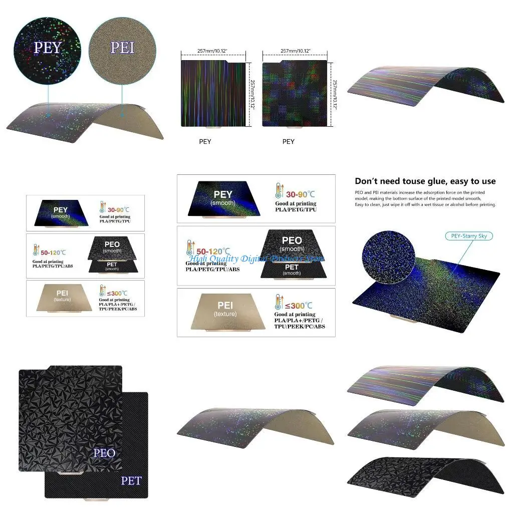 

U2JE Carbon Fiber PEI PEO PEY Build Plate 257x257mm Double Sided Flexible Print Bed
