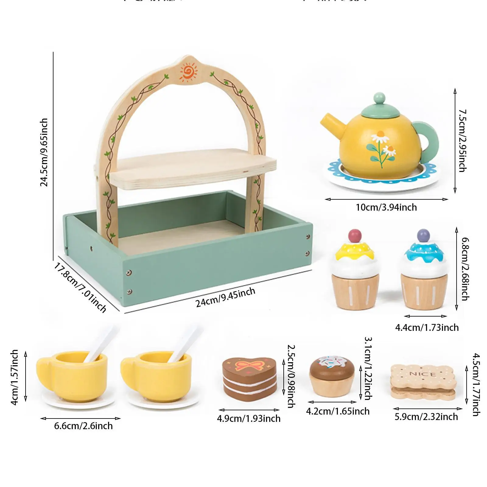 Set da tè pomeridiano Giocattolo in legno Simulazione Bambini Tea Party Toy per età 3 4 5 6 anni Bambini Piccoli Scuola materna in età prescolare