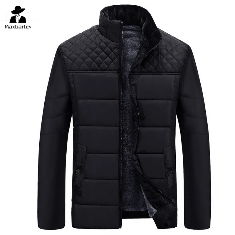 Men's Plush Thickened Parkas Stand Collar Winter Jacket Men's Parker Coat Winter Warm Thick Zipper Coat Padded Overcoat for Men