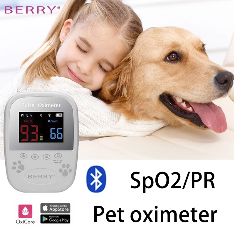 

Berry Veterinary Monitor Pets Dog Use Bluetooth Pulse Oximeter SPO2 Pulse Rate Heart Rate Oxygen Saturation Pet Monitor