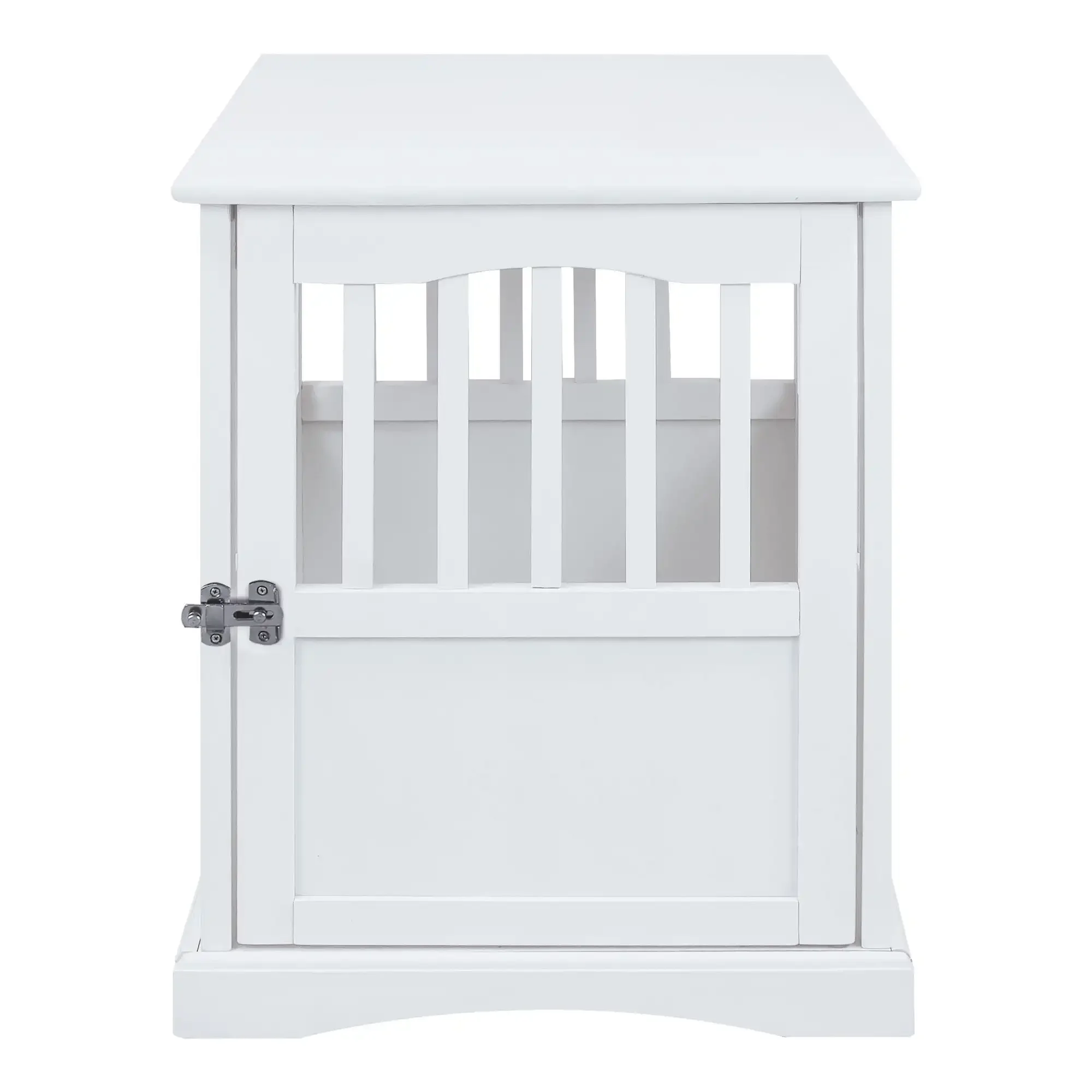 

Home Solid Wood Lockable Gate Door Pet Crate and End Side Table, Wht