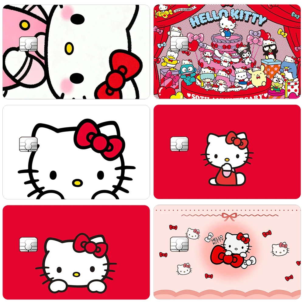 

Наклейки для кредитных карт Hello Kitty: качественные, красные, милые, прочные, популярные мультяшные стикеры для банковских карт, подарок на день рождения
