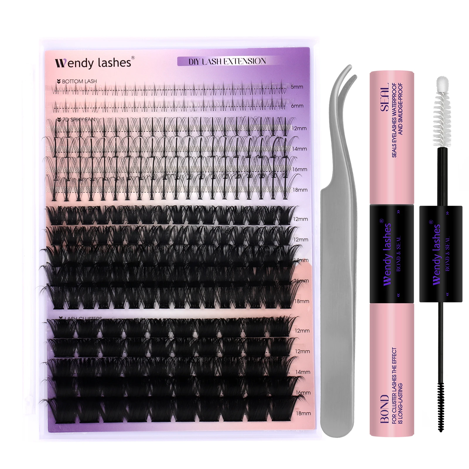 Wendy DIY Lashes Extension Kit 240 PCS  0.07 Thickness Clusters Lash Bond And Seal Lash Glue Remover And Lash Tweezer