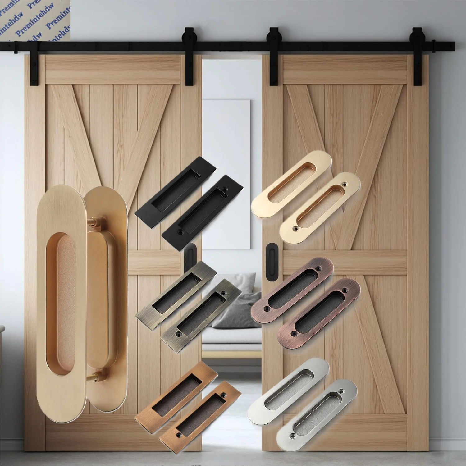 1Pair Zinc Flush Pocket Barn Sliding Door Finger Pull Handle Oval Rectangular Back-to-Back Mounting