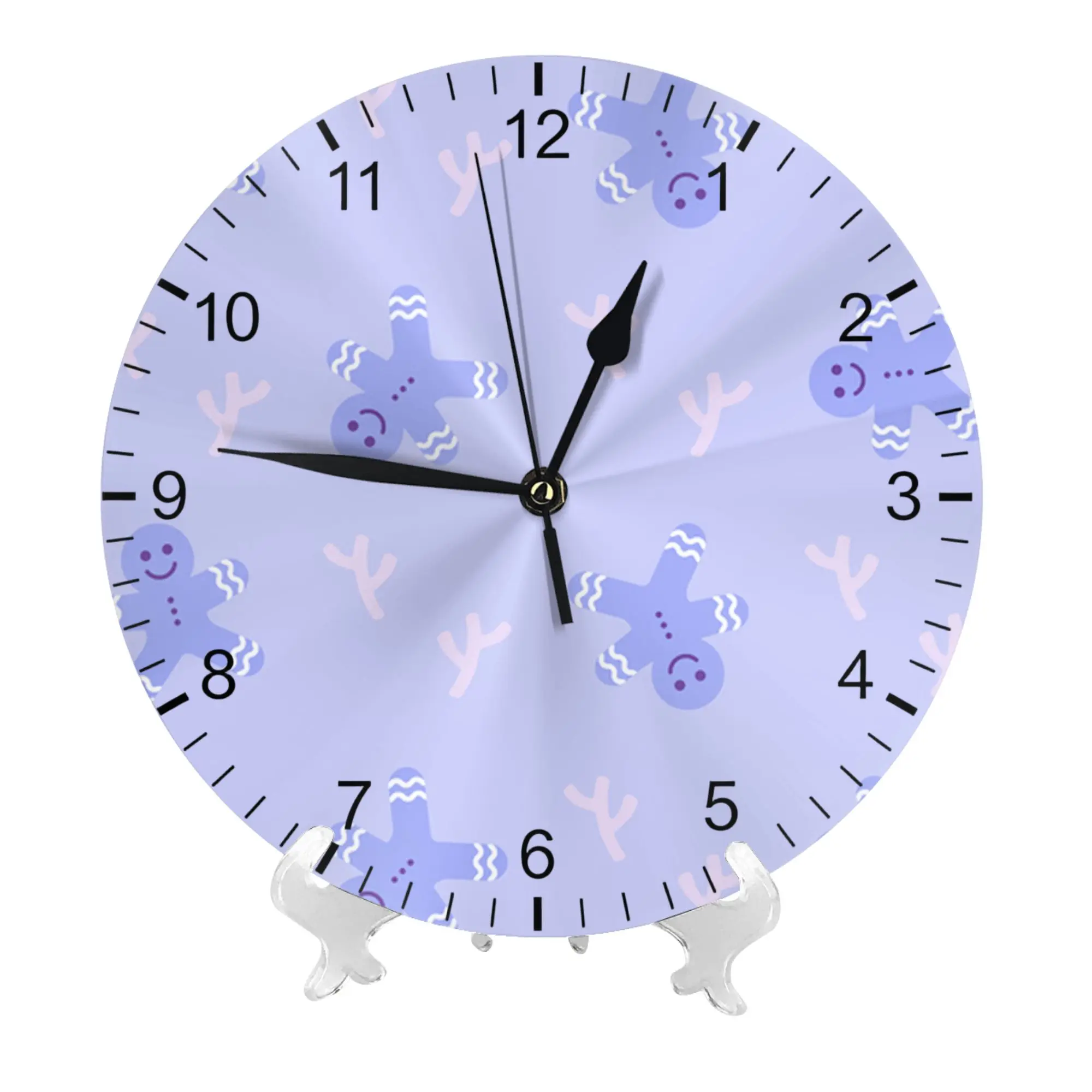 Purple Gingerbread Man Round Wall Clock, Silent Non-Ticking Eco-Friendly Battery Operated Clock for Home Decor