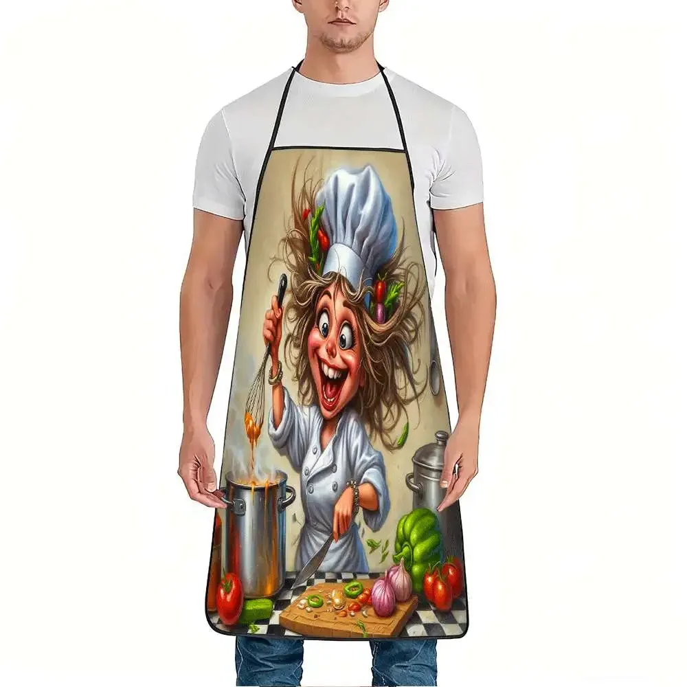 1pc Fun Female Chef Print Apron, Perfect for Baking, Cooking, Home Meals, BBQ Parties, Chefs, Cafes, and BBQ Joints