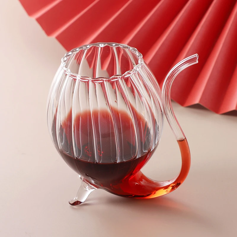 1Pc 8.3*13.5cm Creative Goblet Glass Mug With Straw For Cold Drink Wine Juice Glass Squirrel Cup Home Use Party Bar Transparent