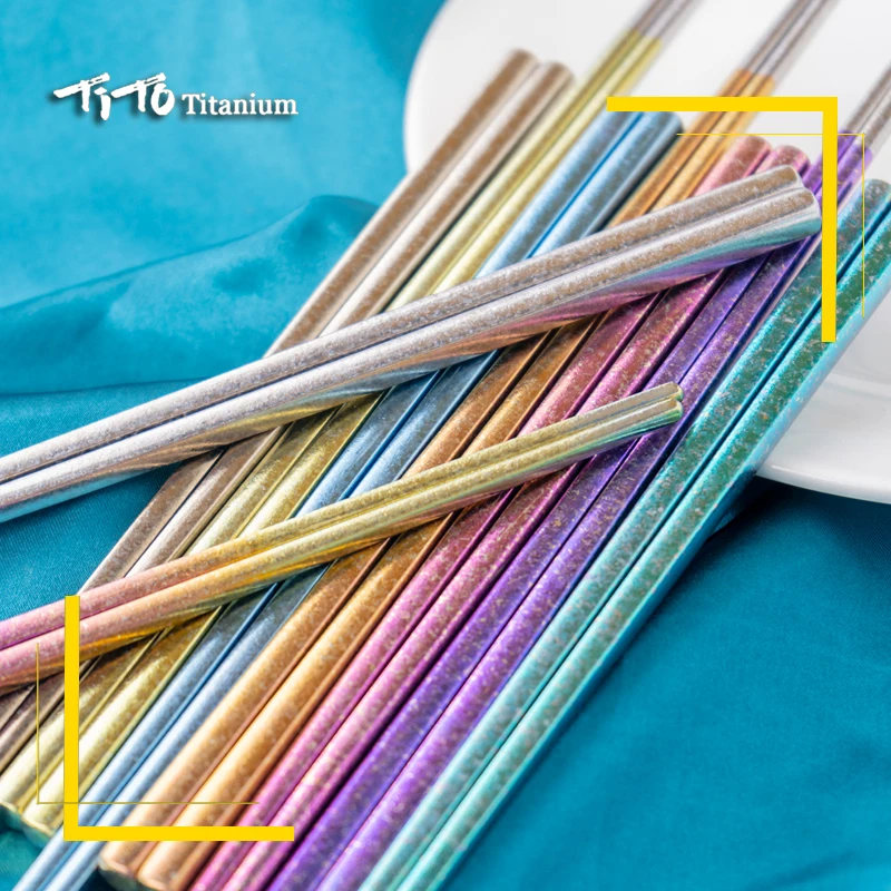 TiTo 1 Pairs Chinese Metal Squre Chopsticks Household Outdoor Camping Tableware Reusable Korean Titanium Chopsticks