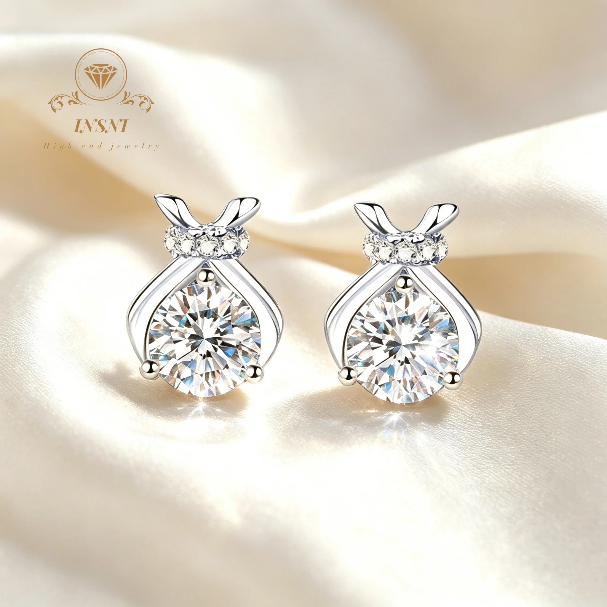 

S925 Silver Moissanite Bow Lucky Bag Earrings Women's Sweet Versatile Affordable Light Luxury Jewelry Gifts Daily Commuter Wear