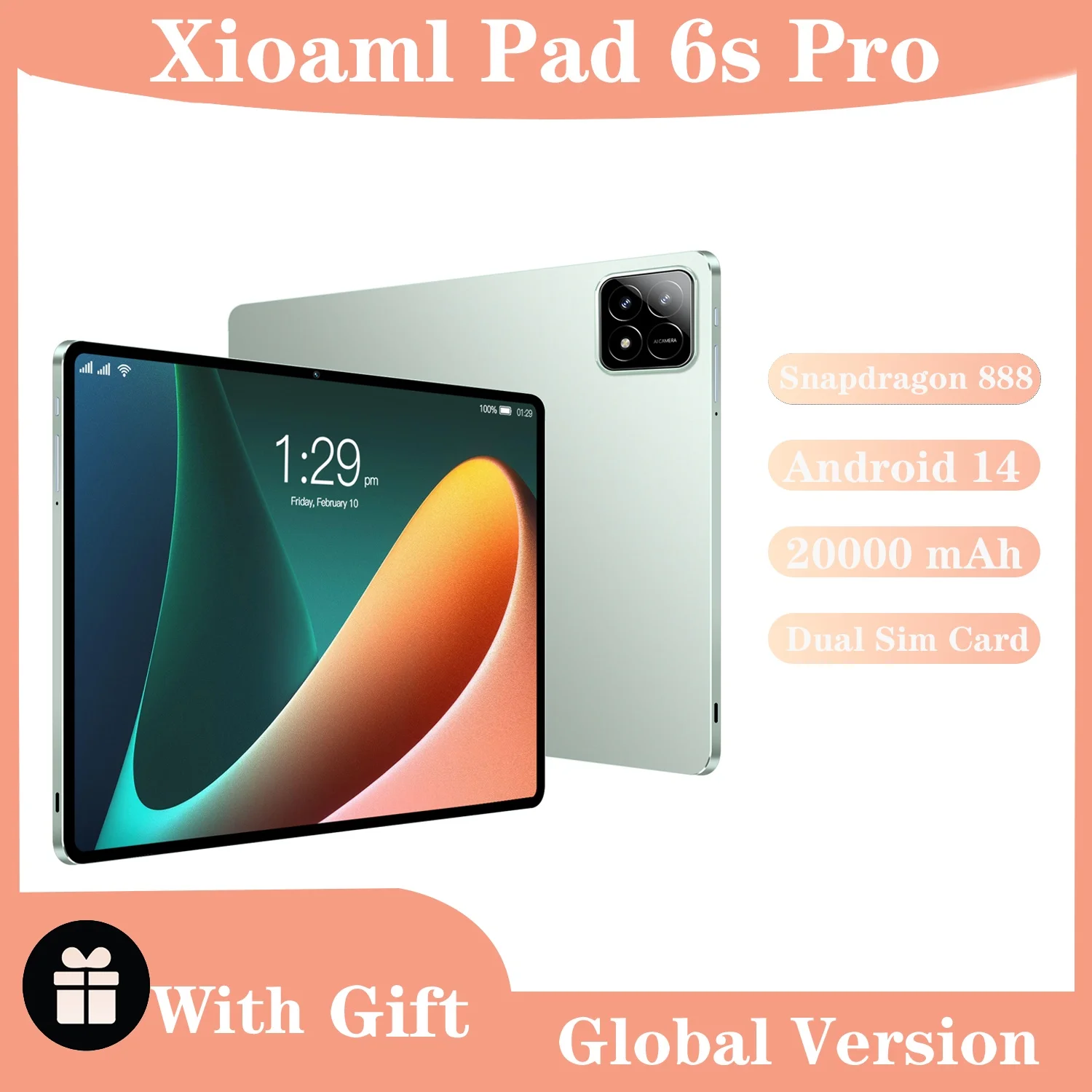 

Global Version Original Pad 6S Pro Tablet Android 14 11inch HD 4K 16GB+1TB 20000mAh 5G Dual SIM Bluetooth WiFi GPS Tablets 2024