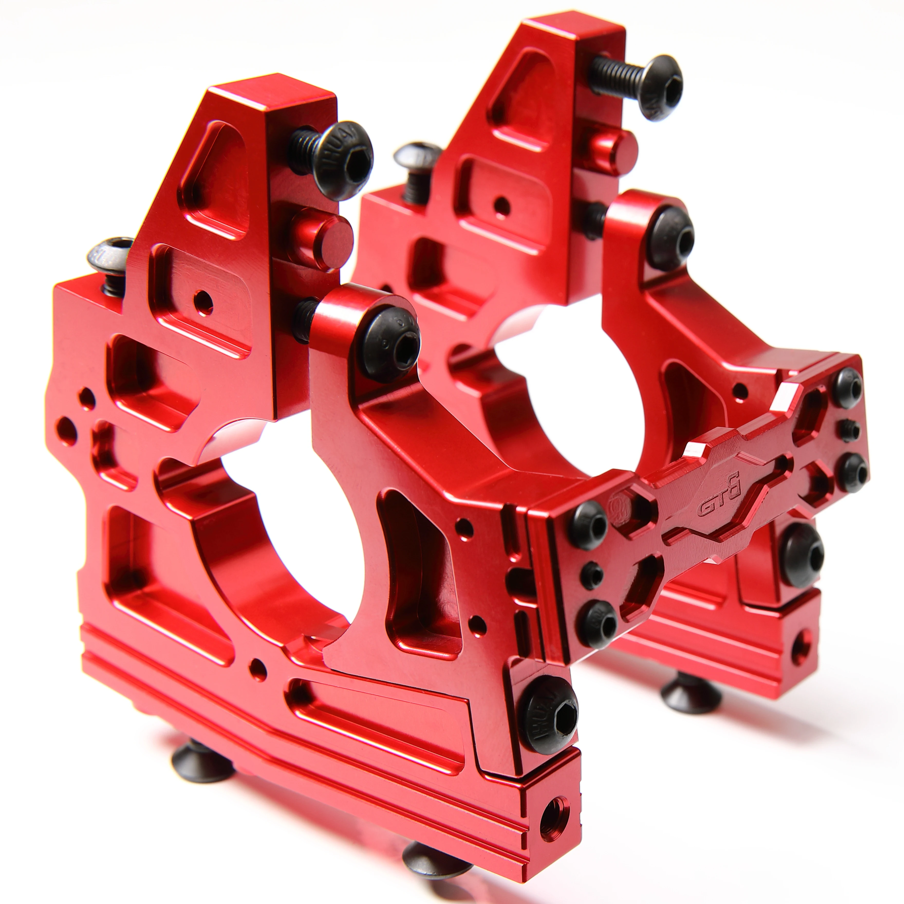 GTB CNC Aluminum Front & Rear Center Diff Differential Bracket Sets for 1/5 RC Car Losi DBXL / DBXL-E 2.0 (Silver/Red)