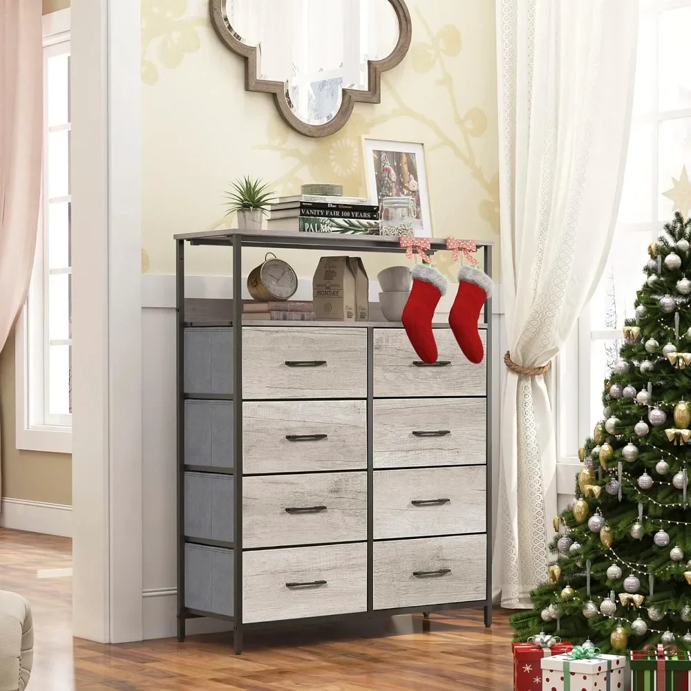 

XMSJ Dresser 8 Drawers with Shelves, Fabric Drawers in Wood Veneer, Bedroom, Closet, Nursery, (grey) Dressing Cabinet