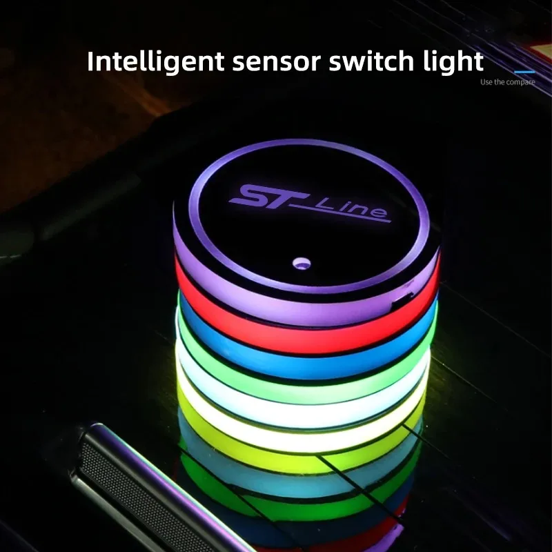 مناسبة لفورد ST STLine Vignale Taurus kuga التعريفي الملونة مصباح لتهيئة الجو سيارة مضيئة قاعدة أكواب المياه سجادة ضد الإنزلاق #3