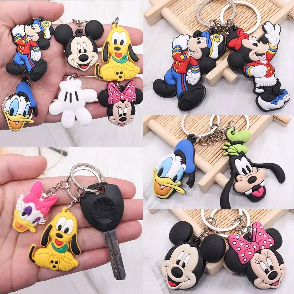 1PCS PVC Keychains Cartoon Disney Mickey Minnie Key Chains for Car Keys Cute Keyring Keychains Kids Party Gift Bag Decoration
