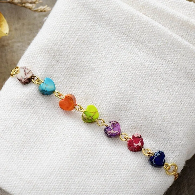 High End Natural Stones 7 Chakra Gold Plated Chain Heart Pendant Chokers Necklaces Minimalist Women Girls Energy Healing Jewelry