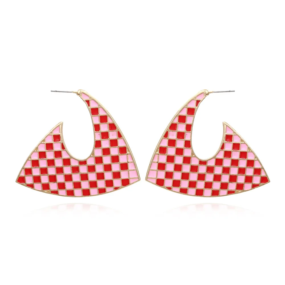 New personalized and creative dripping geometric plaid earrings exaggerated color glaze checkerboard plaid earrings earrings wom