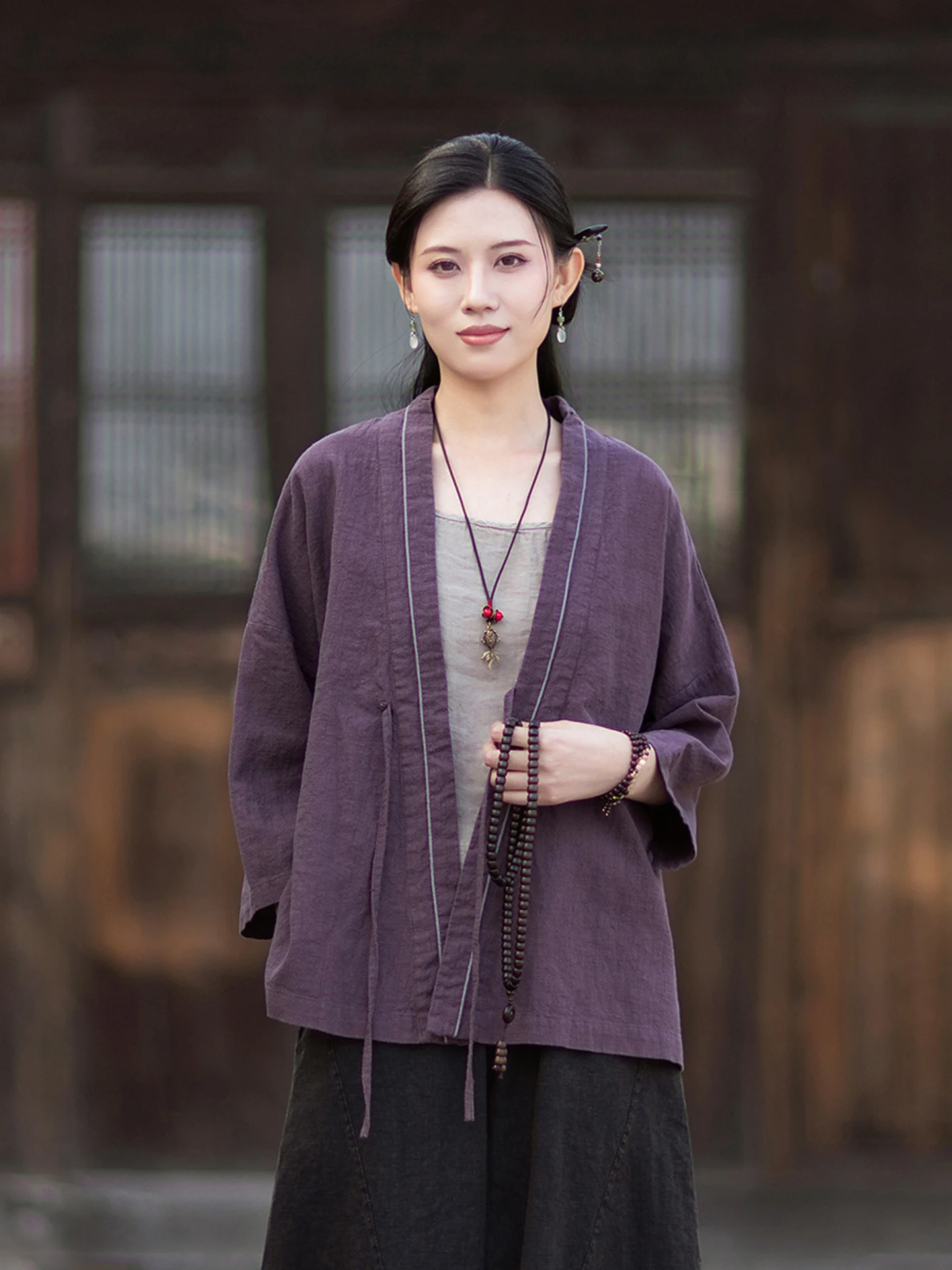 New Chinese Style Women's Cotton Linen Sleeveless V-neck Sun Protection Wrap Outerwear Artistic Retro Belted Coat