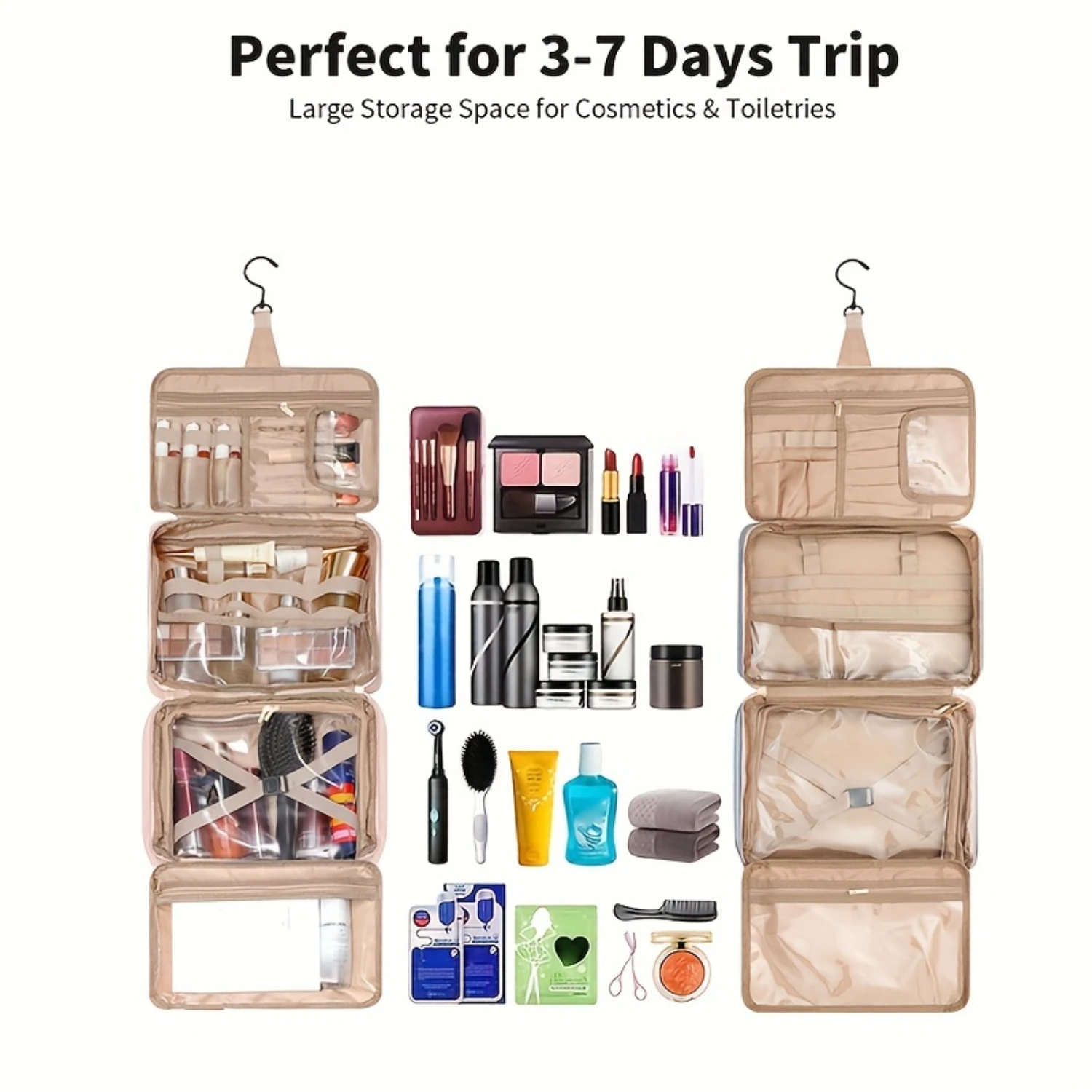Travel Makeup Bag Organizer with Waterproof Toiletry Bag for Women - Hanging Cosmetic Organizer for Accessories, Toiletries, Cos