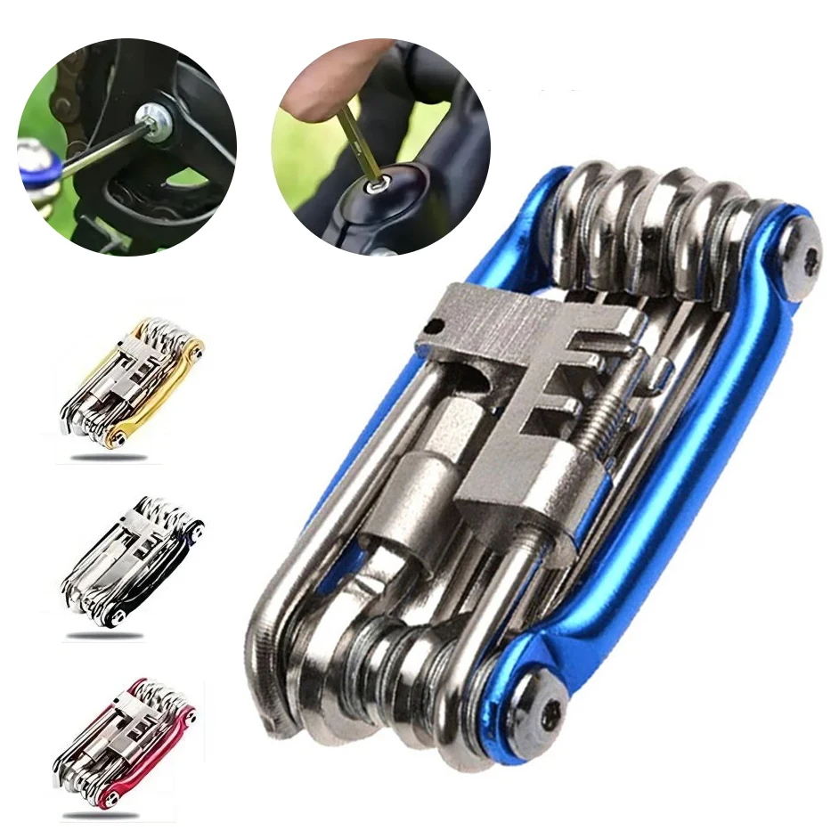 

11-in-1 Bicycle Multi Tool, Portable Foldable Bike Repair Kit with Wrench Screwdriver Chain Hex Spoke for Mountain Road Bikes
