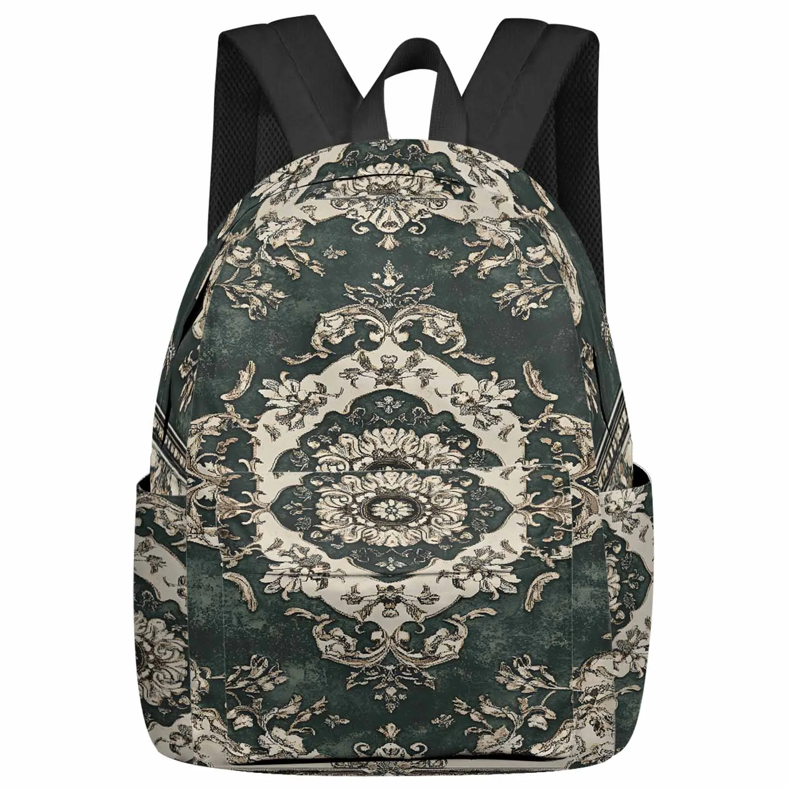 

Vintage Mottled Floral Carpet With Green Texture Large Capacity Backpack Men Laptop Bags High School Teen College Girl Student