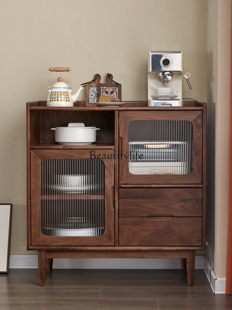 

*Nordic solid wood side cabinet, black walnut, living room against the wall storage locker