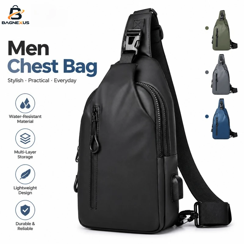 Men Chest Bag Waterproof Lightweight Single Shoulder Crossbody Sling Pack Elegant Trendy Shape For Daily Commute Travel