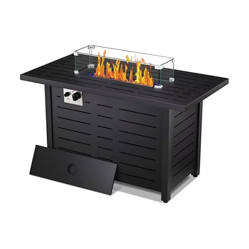 Airo Hot Sale Corten Steel Table Top Rotary Ignition Black Outdoor Fire Pit Table Gas Fire Pit Long Model Home Commercial