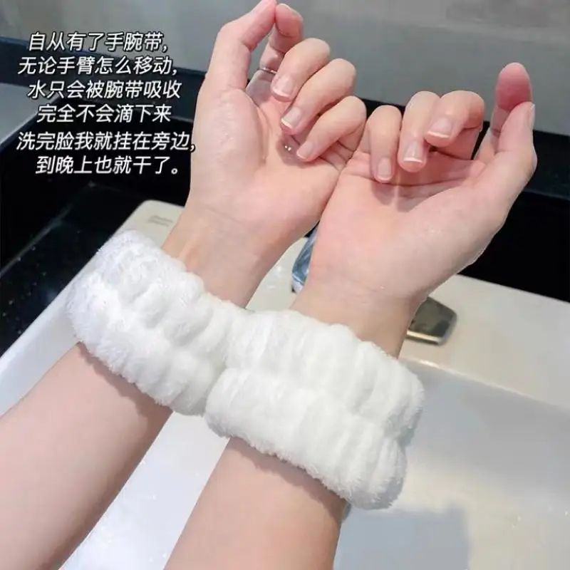 ขนแกะปะการังยืดหยุ่นนาฬิกาข้อมือ Hairbands สำหรับผู้หญิงสปาแต่งหน้าล้างหน้าโยคะที่คาดผมแบบผ้า Band หญิงเครื่องประดับผม