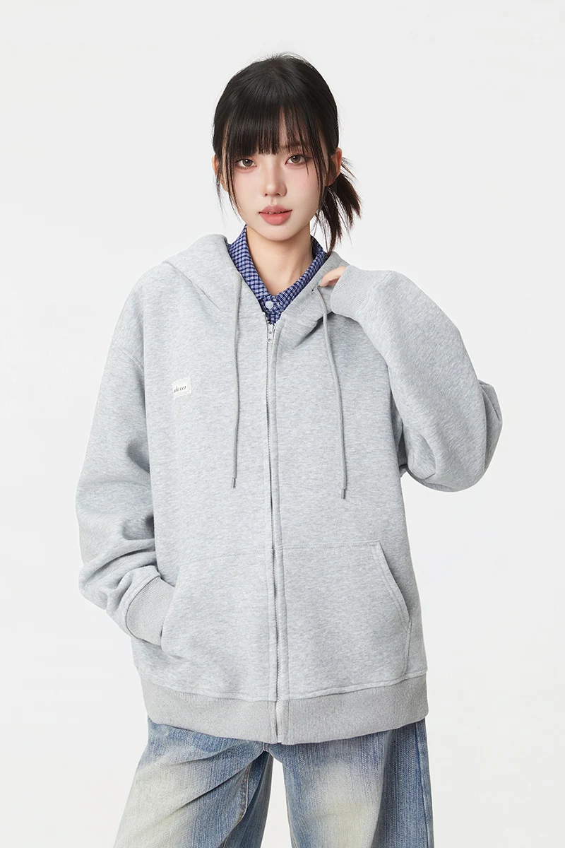 

Женская толстовка большого размера с длинным рукавом в студенческом стиле, однотонная корейская базовая свободная толстовка, осенне-зимняя мода