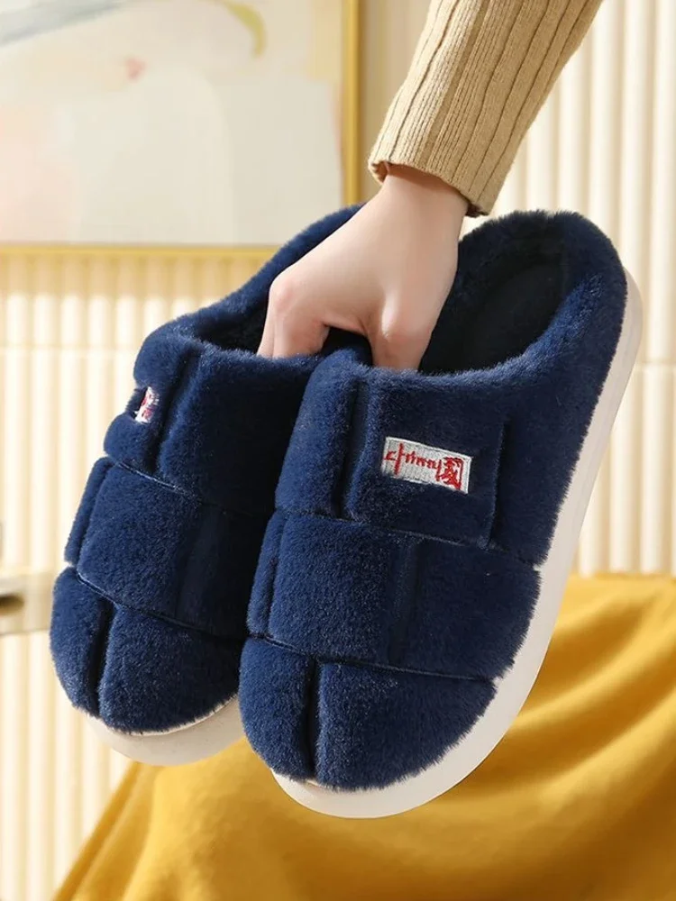 Women Men Winter 2026 New Thick Bottom Cotton Slippers Indoor Home Anti Slip Warm Couple House Slippers Autumn Winter