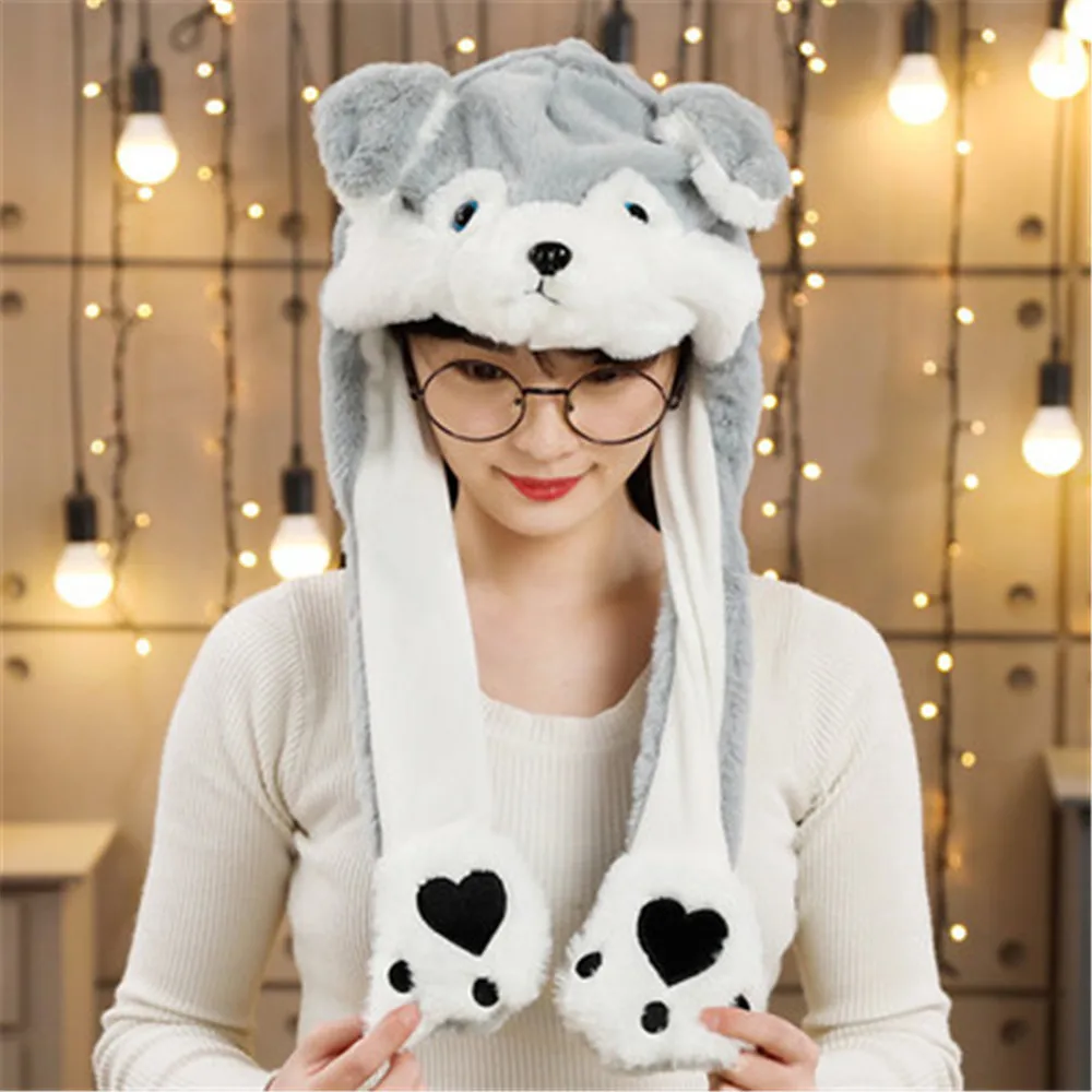 Women Girls Warm Moving Jumping  Animals Ear Hat Rabbit Pinch Airbag Funny Cap