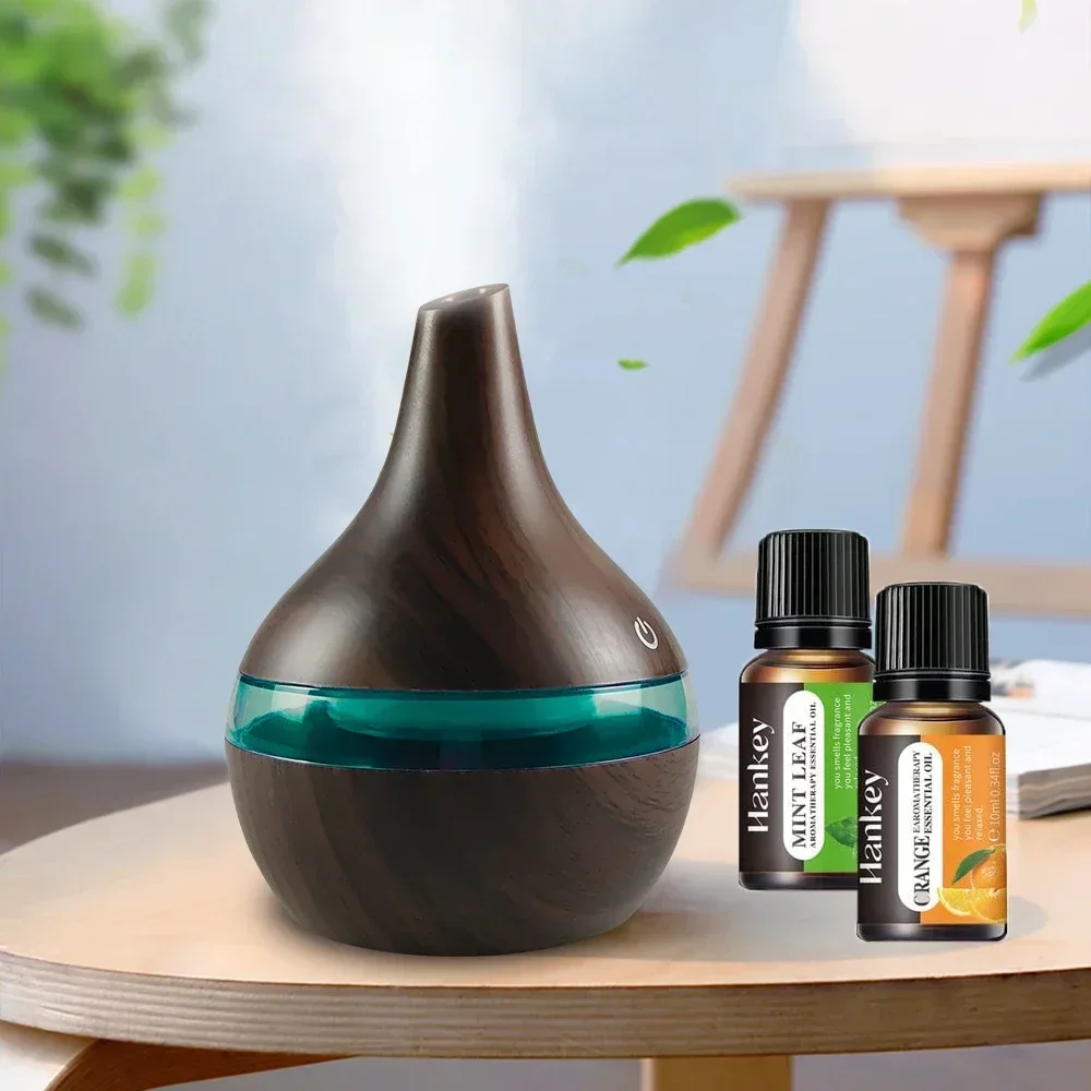 

Увлажнитель с древесным зерном, 300 мл, диффузор эфирного масла, питание от USB, в комплект входит 2 ароматических масла