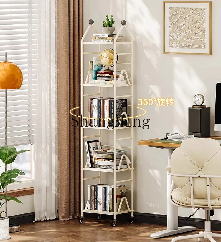

HJ wrought iron floor bookshelf simple movable corner storage narrow cabinet picture book small bookshelf