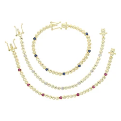 New Bezel Setting Pink Blue White Green Heart 5A Cubic Zirconia Tennis Bracelets for Women 18K Gold Plated Color Fashion Jewelry