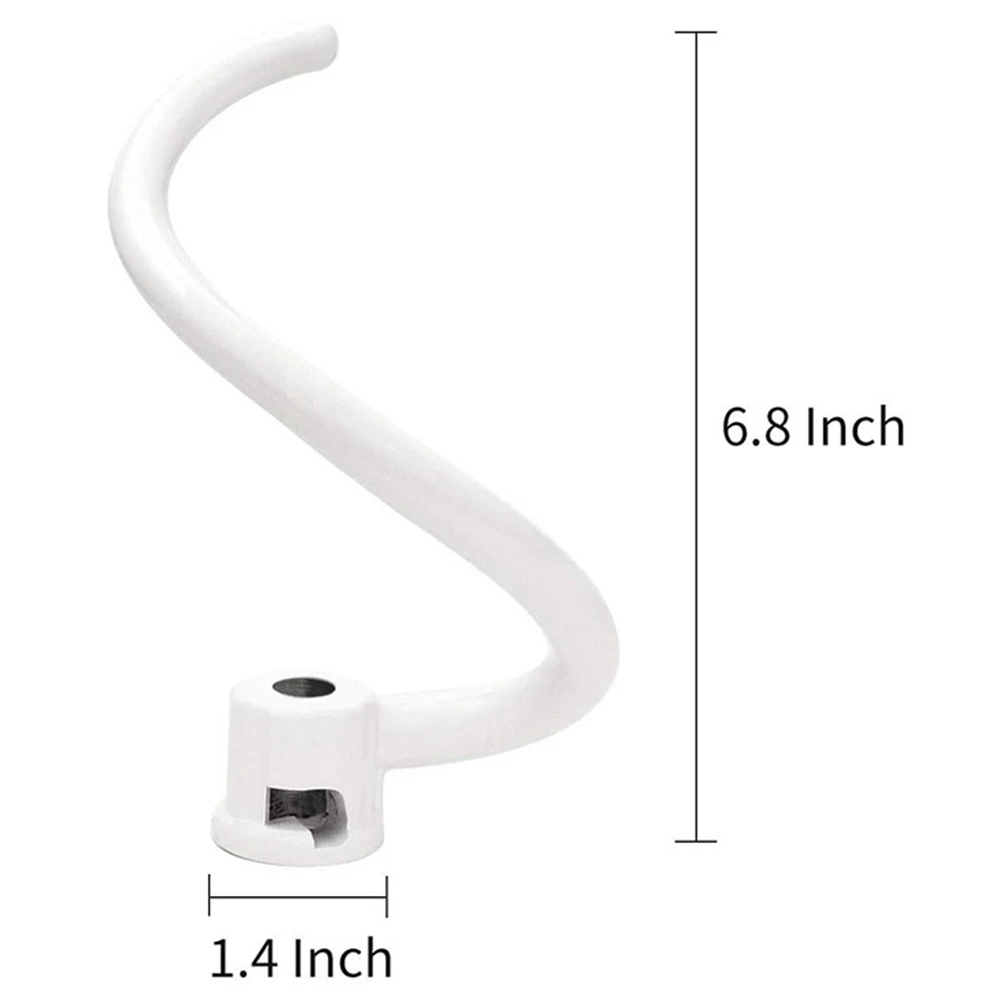 Spiral Coated Metal Dough Hook for Kitchenaid 6QT Vertical Lifting Mixer Bowl KV25G0X KV25G8X KV25H0X KP26M1X KP26M8X