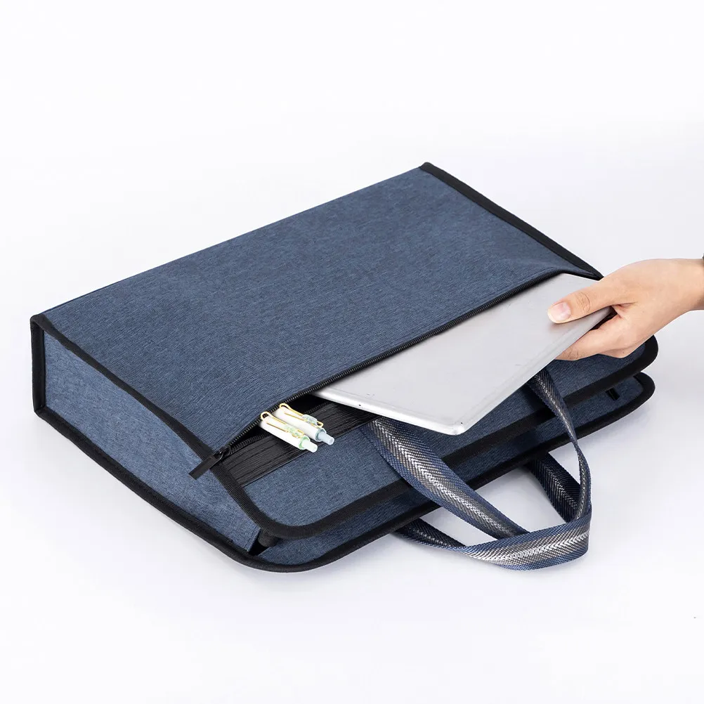 Multi Layer Zipper Document Carrier Black Canvas File Organizer Bag Portable Business Document Pouch Travel Tote