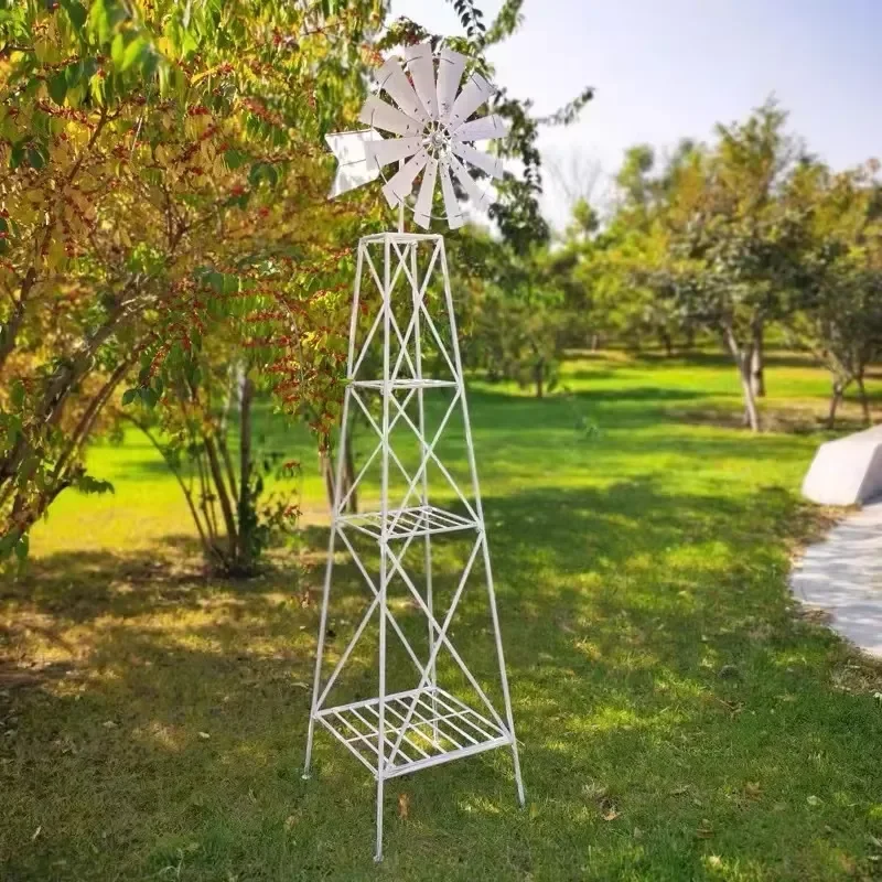 Modern Simple Wrought Iron Four-tier Windmill Flower Stand Decorative Rotating Outdoor Garden Balcony Floor-Standing Climbing