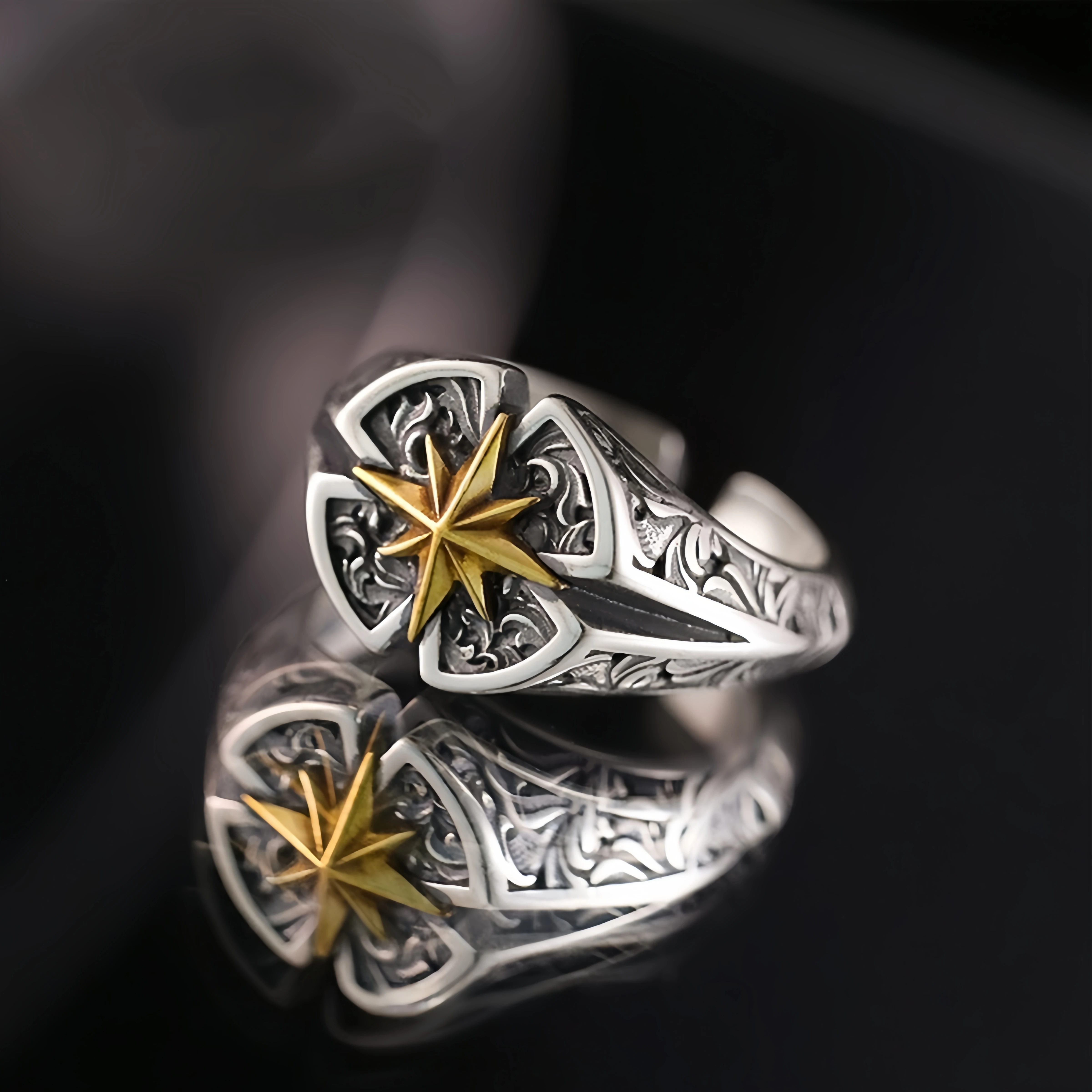 Retro Polaris North Star Adjustable Open Ring For Men Punk Gothic Edgy Brass Jewelry Unisex Accessories Good Fortune Love Gift