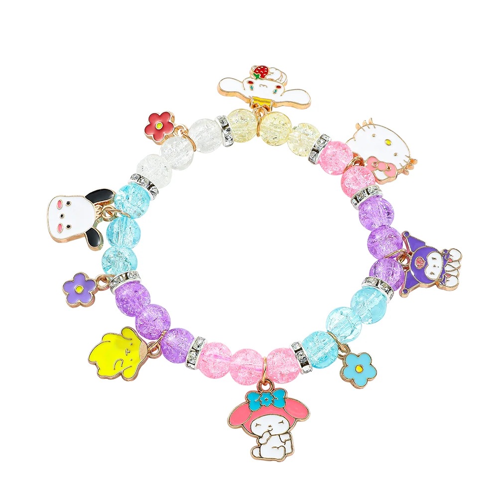 New Anime Sanrio Beaded Bracelet Cartoon Kuromi Melody Cinnamon Hello Kitty Girls Bracelet Decorative Holiday Gift