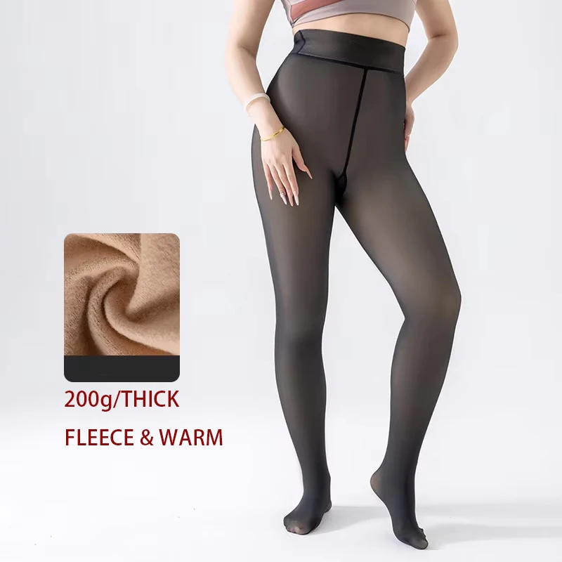 Fleece Lined Sheer Skin‑Friendly Pantyhose High Waist Hosiery Soft Base Daily Commute Streetwear Fashion High Elastic Pantyhose