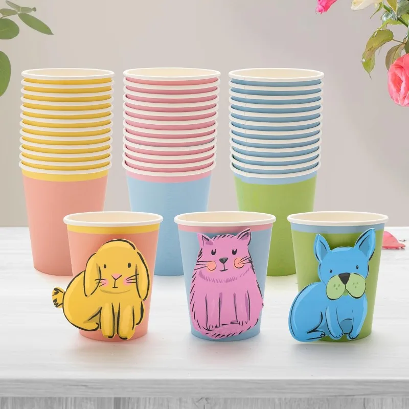 

36Pcs Pet Party Disposable Paper Cups Animal Rabbit Cat Dog Drinking Cup For Kids Birthday Picnic Pet Party Tableware Supplies