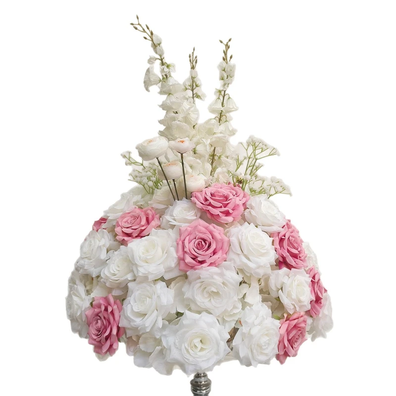 

Simulation white rose ball wedding table flower proposal window exhibition hall decoration road guide