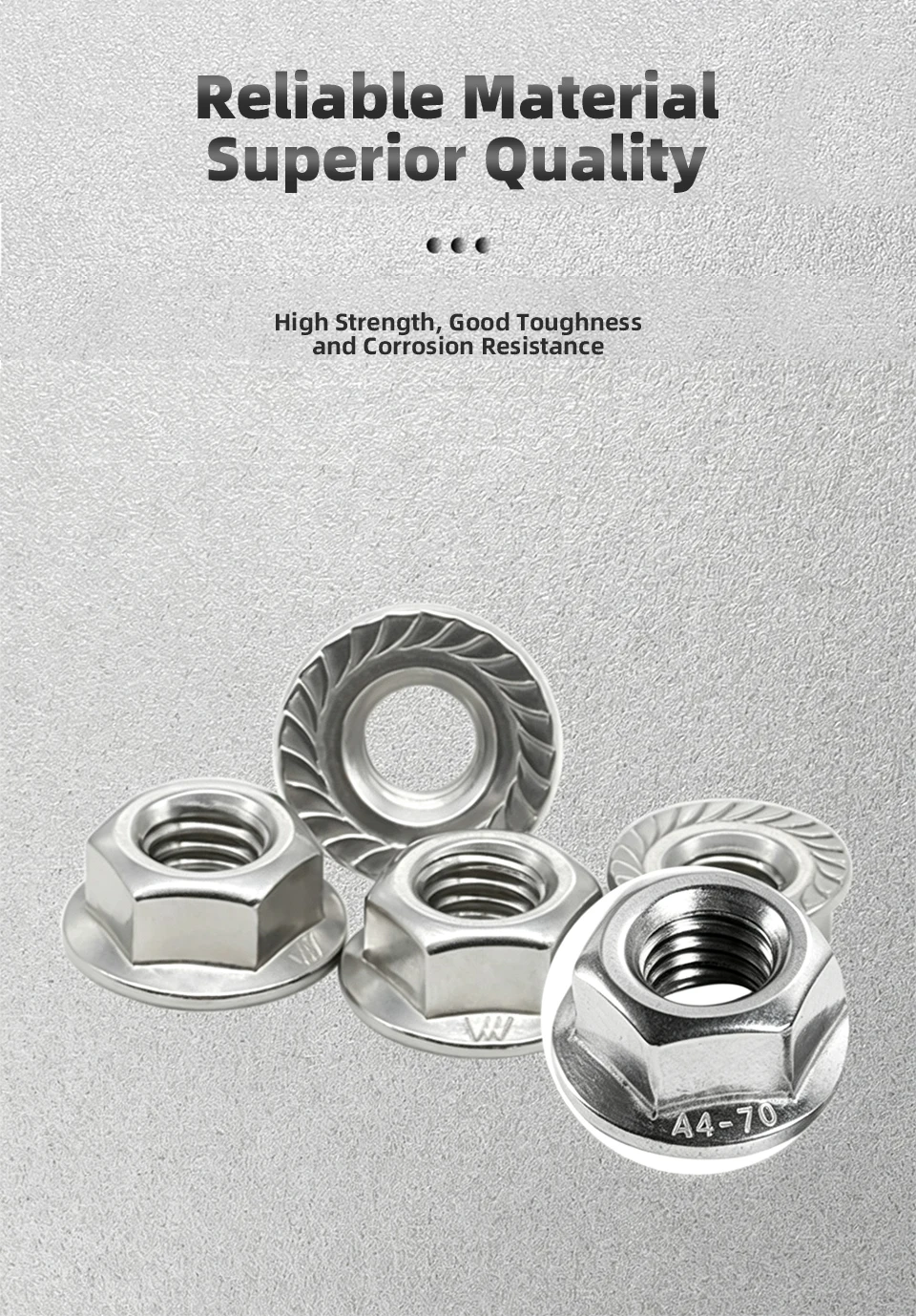 DIN6923 Metrische Sechskant-Flanschmuttern A4-70 316 Edelstahl Gezahnte Sechskant-Flanschmuttern M3 M4 M5 M6 M8 M10 M12 M14 M16 M20 Befestigungselement – Detail 6