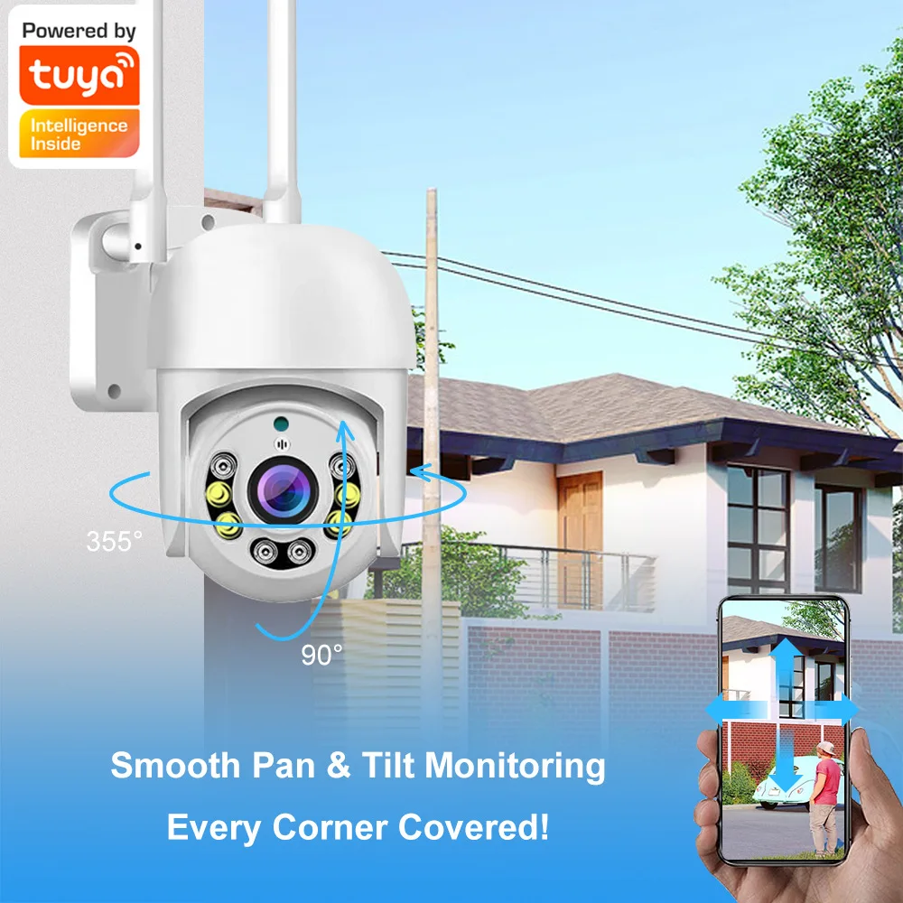 2MP 1080P Tuya APP كامل اللون كشف الحركة واي فاي PTZ IP كاميرا بشكل قبة AI الإنسان أمن الوطن CCTV الاتصال الداخلي مراقبة الطفل #5
