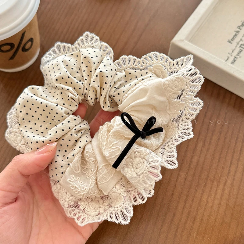 Korean Lace Scrunchie for Women - Elegant High-End Hair Accessory.