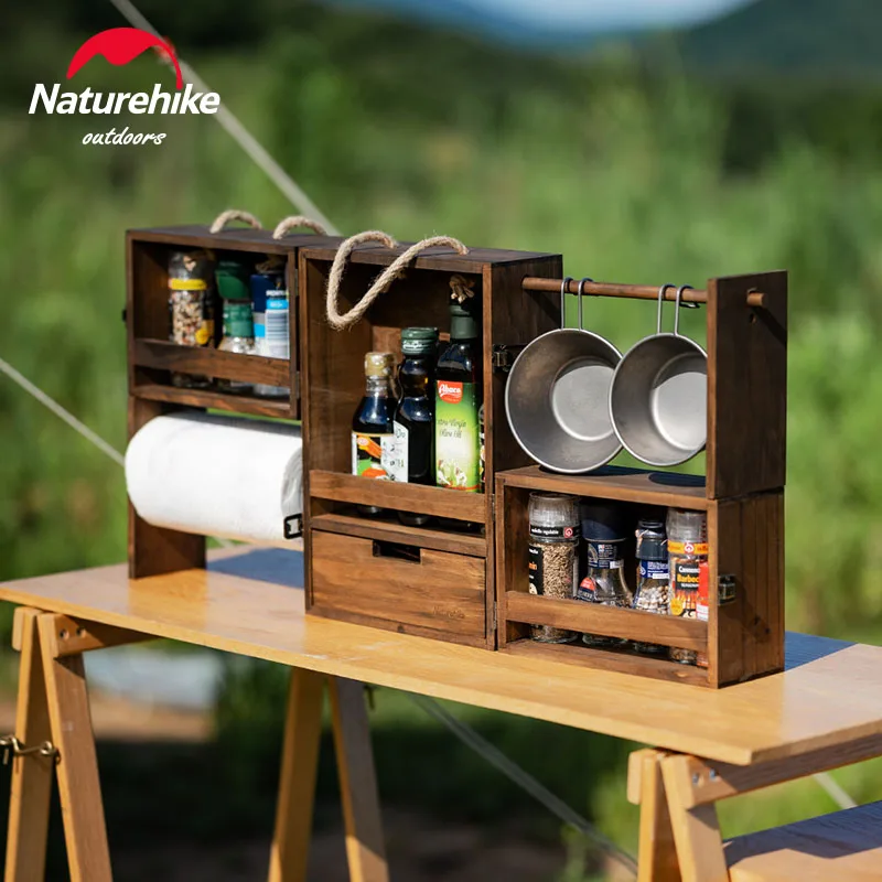 Naturehike Wood Multilayer Seasoning Cabinet Folding Picnic Seasoning Box Outdoor Condiments BBQ Tableware Camping Supplies